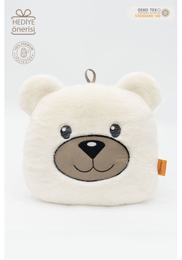 Mordesign Peluş Ayı Yastık, Sevimli Ayı Nakışlı Kırlent, Peluş Ayı Oyuncak, Bebek Yastık, Morbear Serisi Beyaz