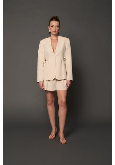 Thalure Kadın Krem Beli Bağcıklı Blazer
