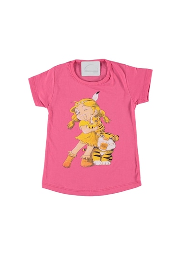 Liay Moda Kaplanlı Kız Baskılı Kız Çocuk Tişört Pembe