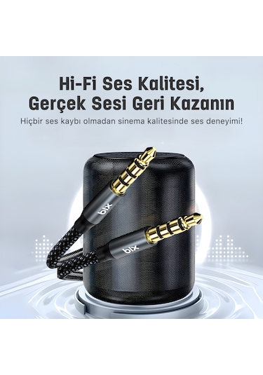 Bix BXAU3C Hi-fi 3.5 Mm Jack Örgülü Aux Ses Kablosu 2 M