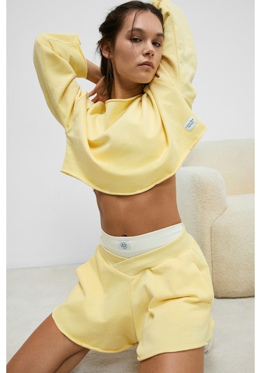 Urban Beat Cybele Kadın Kayık Yakalı Oversize Uzun Kollu Sarı Sweatshirt Sarı