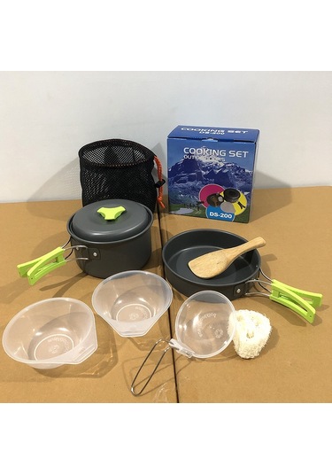 Aotu Ds200 Taşınabilir Kamp Piknik Tencere Pişirme Seti 1-2 Kişilik - Yeşil Çok Renkli