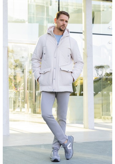 Morven Erkek Gri Poliamit Çıtçıtlı Kapüşonlu Mont 25ks024005100 Gri Gri