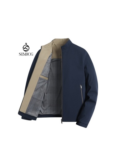 Erkek İlkbahar Ve Sonbahar Dik Yaka Düz Renk İş Günlük Bol Kesim Ceket Mavi