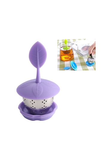 Sones Paslanmaz Çelik Silikon Askılı Çay Poşeti Çay Süzgeçleri Mor