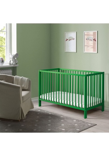 Bebek Karyolası, Yeşil Renk 60x120 Cm Masif Ağaç