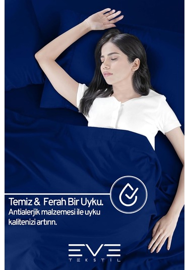 Eve Tekstil Fitted Yüksek Kaliteli Penye Kumaş Tek Kişilik Lastikli Çarşaf Lacivert