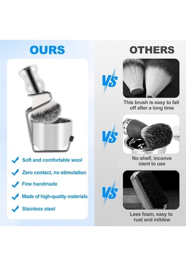 Joyhub Paslanmaz Çelik Tıraş Seti - Sabunluk, Fırça Ve Stand İle Bıyık & Sakal Bakımı Gümüş Tıraş Makinesi Yedek Başlığı Imaxzg