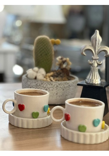 Rengarenk Kabartma Kalpli Mug Kupa Fincan