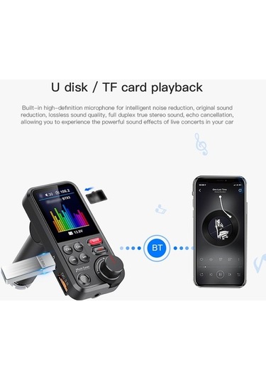 Artfulabode Verici Usb Şarj Renkli Müzik Mp3 Fm Ekranlı Çift Hoparlörlü Araç Adaptörü 1.8 İnç