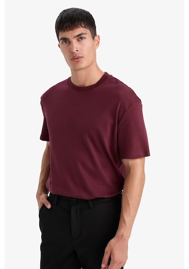 Defacto %100 Pamuk Regular Fit Bisiklet Yaka Basic Düz Kısa Kollu Tişört E7961ax25aubr34 Bordo