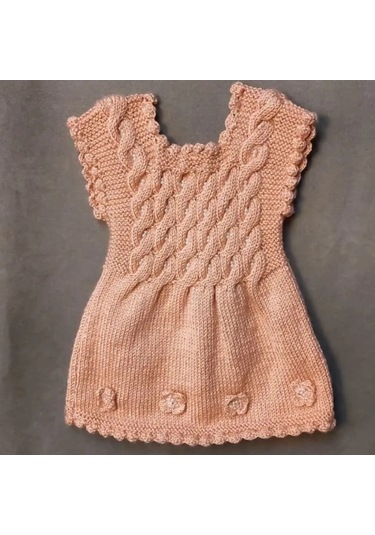 Uretti - Talia 8659 - 5678 El Örgüsü Kız Çocuk Elbise - Bandana - Patik Üçlü Takım - 6 / 9 Ay Gülkurusu