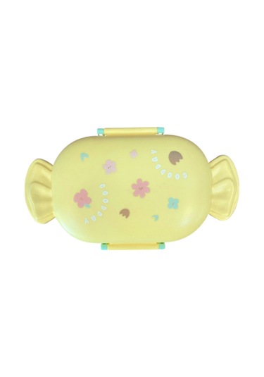 Sevimli Şeker Şekilli Çocuk Beslenme Kutusu Kaşıklı 2 Bölmeli Yemek Saklama Kabı Sarı