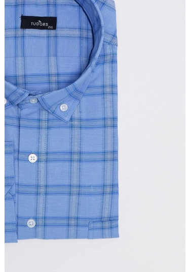 Tudors Büyük Beden Düğmeli Yaka Kareli Pamuklu Erkek Gömlek-31473-çok Renkli