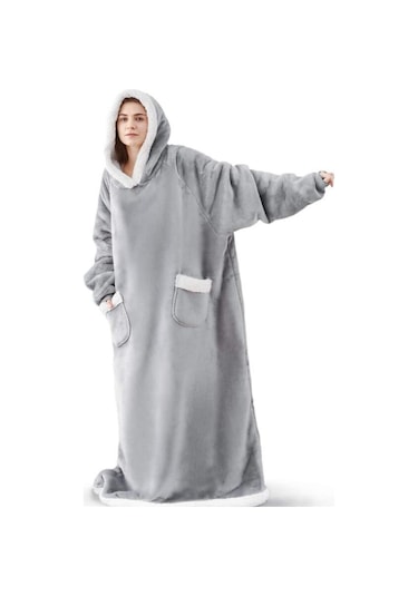 Sones Tembel Battaniye Kuzu Yünü Tv Battaniyesi Giyilebilir Battaniye Açık Gri