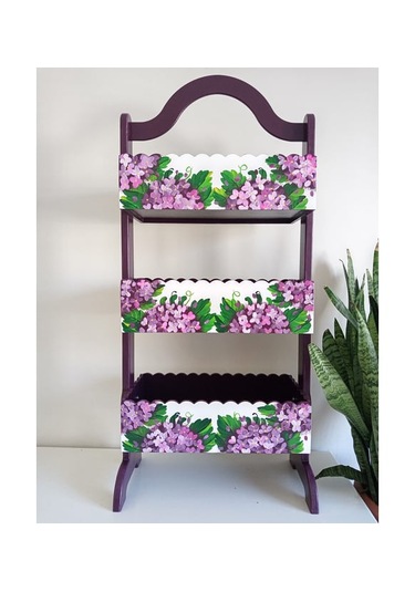 El Boyaması Ahşap Sebzelik Üç Raflı Karışık Renkler