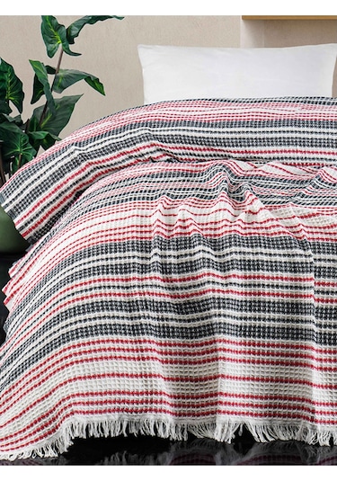 Rebeka Kırmızı Gunes Model - Çift Kişilik Pike 200 x 230 Siyah - Krem - Kırmızı