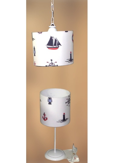 Denizci Çapa Dümen Yelkenli Çocuk Genç Odası Avize Abajur Seti (293253423)