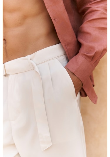 Mai Collection Lorenza Kemer Detay Ekru Erkek Pantolon Ekru