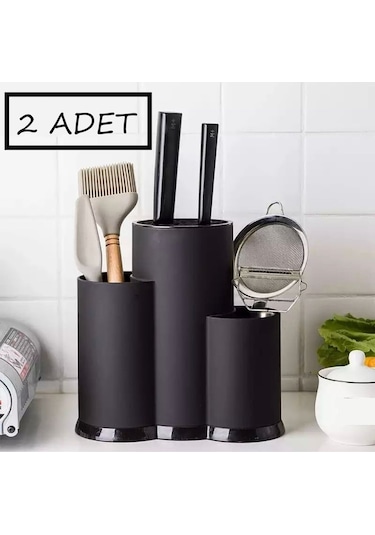 Bayev 2 Adet Rita Tezgah Üstü Bölmeli Kaşık Bıçak Standı Siyah Kaşıklık Bıçaklık Düzenleyici Organizer