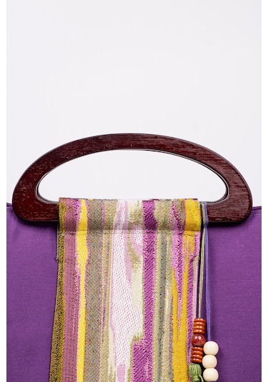 Fabric Craft Bag El Çantası Duck Kumaş Ahşap Saplı Mor Mor