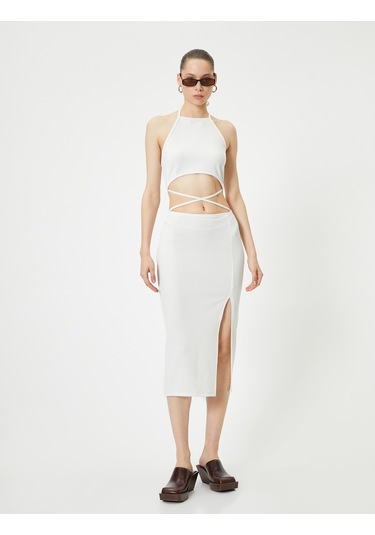 Koton Halter Yaka Elbise Midi Pencere Detaylı Önden Yırtmaçlı Slim Fit Ekru 4sal80022ık Ekru Koton Halter Yaka Elbise Midi Pencere Detaylı Önden Yırtmaçlı Slim Fit Ekru 4sal80022ık Ekru