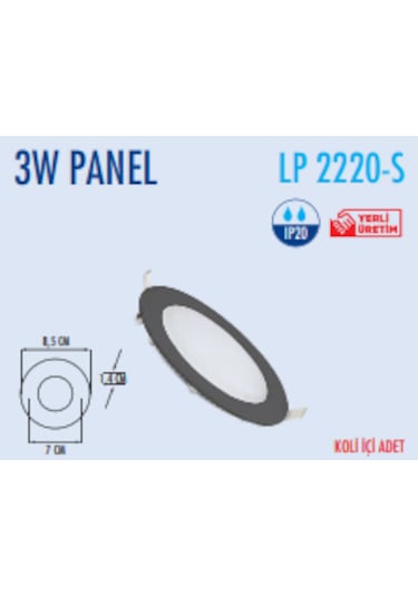 3w Siyah Kasa Sıva Altı Slim Panel Led 3000k Siyah