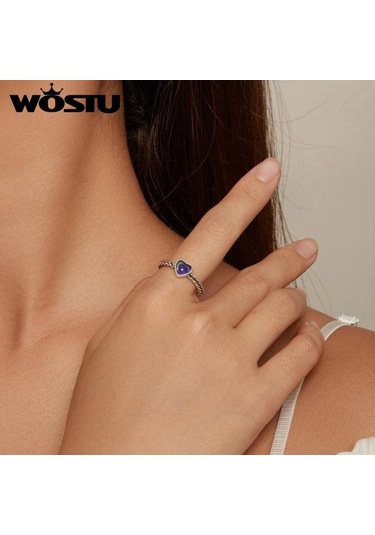 Wostu 925 Ayar Gümüş Duygu Taş Renk Değişimi Kalp Ayarlanabilir Yüzük Platin Kaplama Kadınlar İçin Parti Güzel Takı