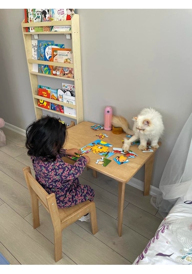 montessori çocuk masası ve 2 adet sandalye camel