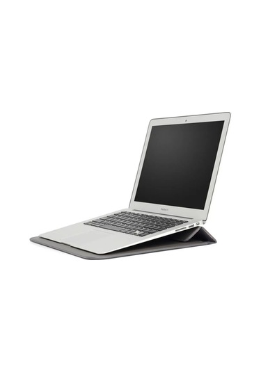 Macbook Pro 14 İnç M3 A2992 A2918 Uyumlu Deri Mıknatıslı Çanta Stantlı Şık Tasarım Koyu Gri