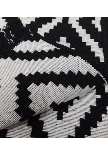 Siyah Beyaz Kilim - Piramit Kare Desen Otantik Model Yıkanabilir