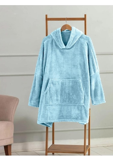 Wellsoft Kapşonlu Giyilebilir Tv Battaniyesi Unisex Over Size Mavi