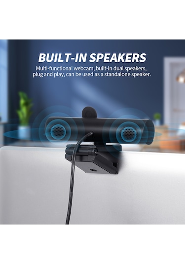 Jeemson Siyah 1080p Manuel Odaklı Web Kamerası - 360 Döner, Mikrofonlu Ve İkili Hoparlörlü, Usb 2.0 Plug & Play, Ders Ve Canlı Yayın İçin