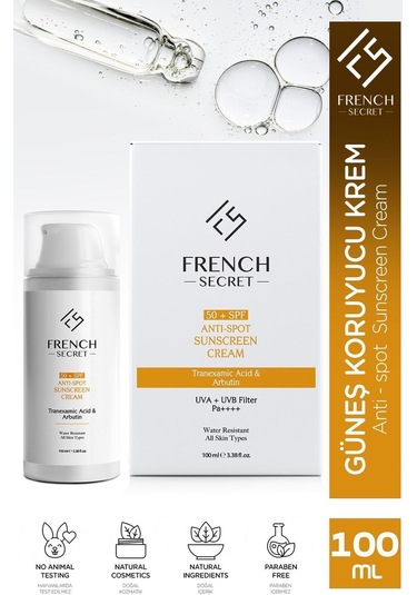 French Secret Yüksek Koruyucu Leke Karşıtı 50 +SPF Güneş Kremi 100 ML (Tranexamic Acid+Arbutin)