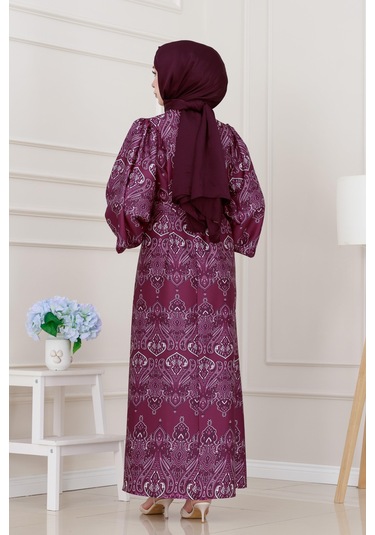 Balon Kol Saten Adel Elbise-mürdüm-5235 Mürdüm