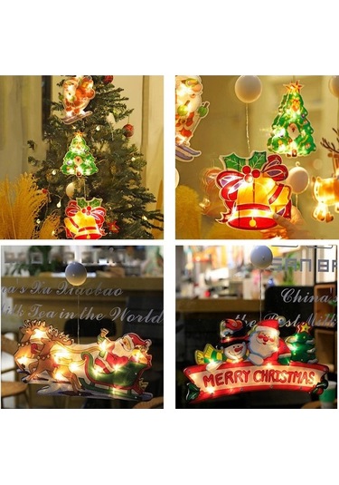 Novahub Noel Baba Kayak Yapan Led Işık Pencerede Kullanım Dekorasyon Pil Dahil Değil