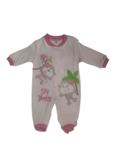 Kız Bebek Tulum Pamuklu Önü Maymunlu Tulum Pembe