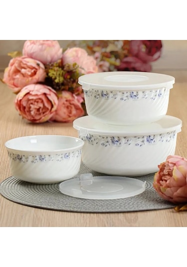 Daniks 3'lü Kapaklı Cam Seramik Salata Kasesi Seti, Eden 225919315 Beyaz