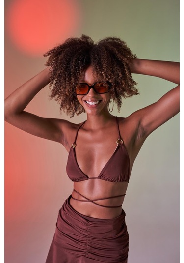 Holly Lolly Üçgen Bağcıklı Ayarlanabilir Delphi Bikini Üstü Kahverengi