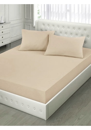 Lastiksiz Çift Kişilik Çarşaf Takımı 220x240 Çarşaf + 2 Yastık Kılıfı Bej