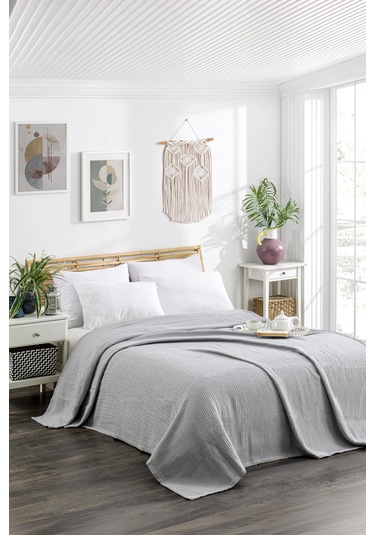 Durul Örme Çift Kişilik Pike - Yatak Örtüsü-200x230 Cm-%100 Pamuk Gri