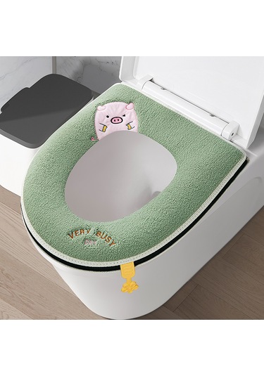 Ev Tipi Tuvalet Dört Mevsim Üniversal Klozet Su Geçirmez Kapak Tuvalet Halkası Meng Meng Domuzu - Yeşil Yeşil