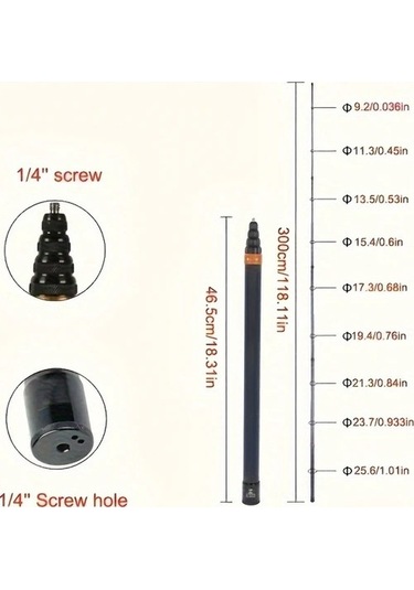 Fastbuy Carbon Fiber Telescopic Selfie Stick 118.11 İnch Insta360 X3 X4 X5 Gopro 11 10 Uyumlu Hafif Monopod