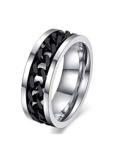 Novahub Siyah Punk Erkek Kadın Unisex Paslanmaz Çelik Zincir Kakma Parmak Yüzük Band Takı Hediye 13 Siyah Siyah