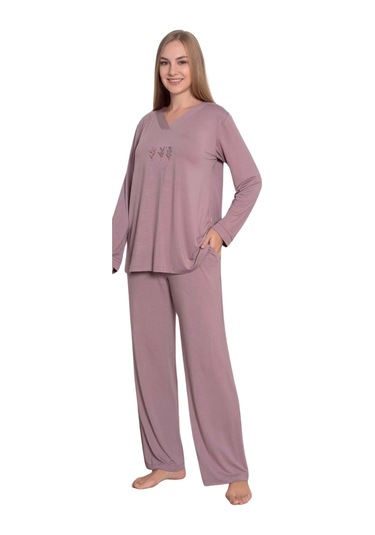 Limissi Viskon Uzun Kollu Kadın Pijama Takımı 24642 LILA