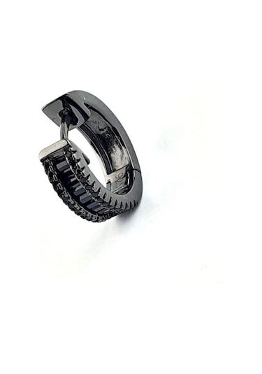 İtalyan Tasarımı 925ayar Gümüş Üzerine Siyah Rodajli Baget Oniks Taşlı Tek Erkek Küpe Siyah