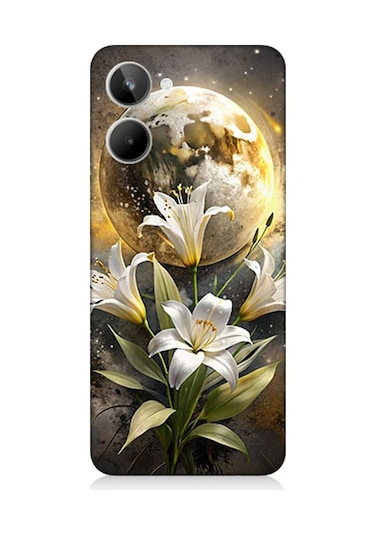 Realme 10 Uyumlu Ay Ve Çiçek Desenli Silikon Kılıf