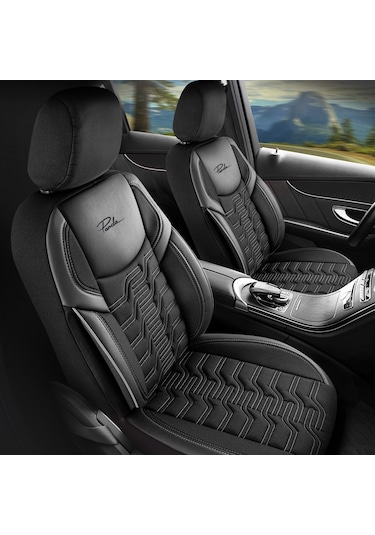 Panda Berlin Serisi Jakar Kumaş Oto Koltuk Kılıfı - Siyah - Gri
