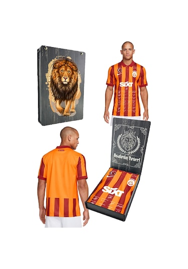Galatasaray Lisanslı 100. Yıl İmzalı Forma Gs Aslan Baskılı Hediyelik Ahşap Kutulu Sarı - Kırmızı