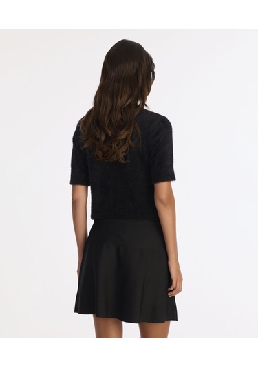 Yargıcı Volanlı Kısa Triko Etek 25kket4014x 001 Siyah